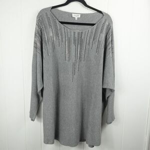 Siren Lily Womens Grey Sweater with Silver and Black Rhinestones Size 3X